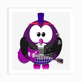 Purple Owl With Guitar Art Print