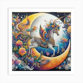 Unicorn On The Moon Art Print