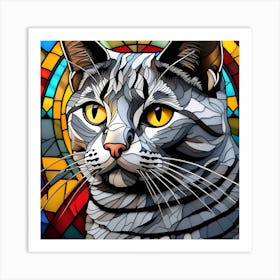 Cat, Pop Art 3D stained glass cat superhero limited edition 50/60 Art Print