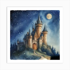 Faerytale Castle At Night 1 Art Print