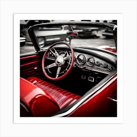 Lifestyle Detail Style Restored Automobile Red Shiny Part Vintage Antique Roadster Inside (7) Art Print