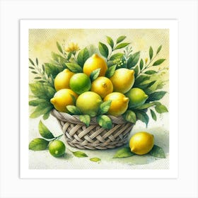 Watercolor's Basket Full Of Lemons 2 Póster