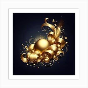 Golden Swirls On Black Background Art Print