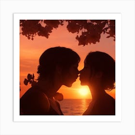 Couple Kissing At Sunset Art Print