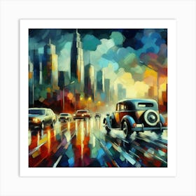 Car In The Rain Art Print