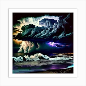 Electrifying Lightning Storm Over The Ocean Art Print