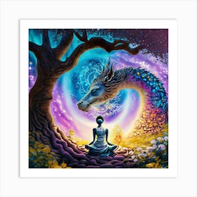 Meditating Woman With Dragon Art Print