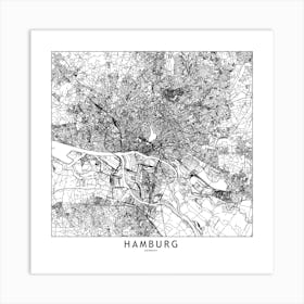 Hamburg White Map Square Art Print