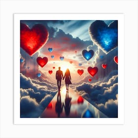 Couple In Love With Hearts In The Sky Art Print