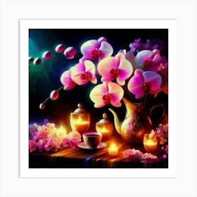 Tea And Orchids Art Print