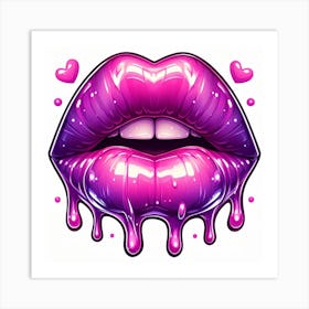 Plump lips drippy kiss Art Print