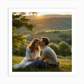 Couple Kissing In The Countryside Art Print