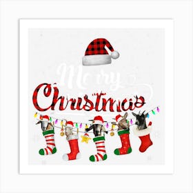 Merry Christmas Goat Shirt Santa Hat Socks Xmas Red Plaid 1 Art Print