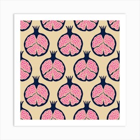 POMEGRANATES Fresh Ripe Plump Fruit in Midnight Blue Fuchsia Hot Pink on Sand Art Print