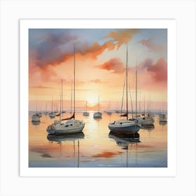 Sailboats At Sunset Art Print 3 Art Print