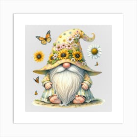 Watercolor Sunflower Gnomes 8 Art Print