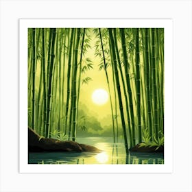 A Stream In A Bamboo Forest At Sun Rise Square Composition 331 Art Print