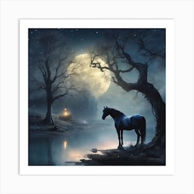 Horse In The Moonlight 1 Art Print