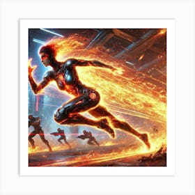 Female Warrior Inferno Charge Scifi Art Print