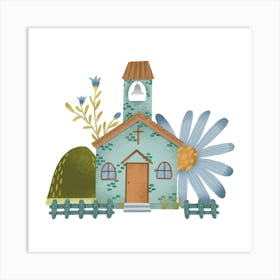 Church house And Flowers Art Print