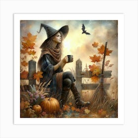 Witch With Broom Art Print