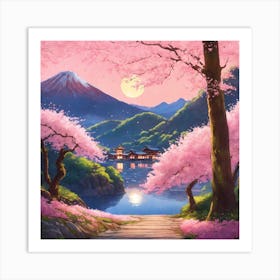 Japanese Sakura In Mountain 9 Art Print