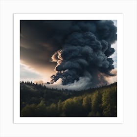 Black Smoke Billowing From A Forest Art Print