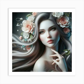 Beautiful Girl With Flowers 1 Art Print