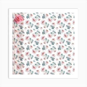 Watercolor Roses Lace Background 1 Art Print