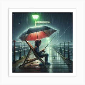 Fishing In The Rain Art Print