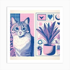 Cat & Plants Art Print