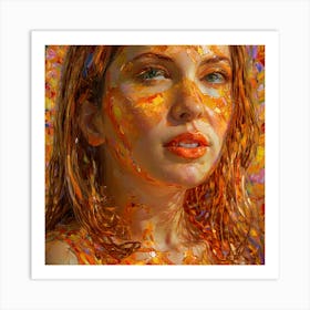 Woman With Orange Paint On Her Face Art Print