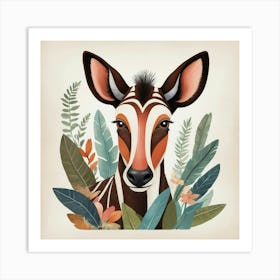 Okapi 3 Folk Style Animal Illustration Art Print 1 Art Print