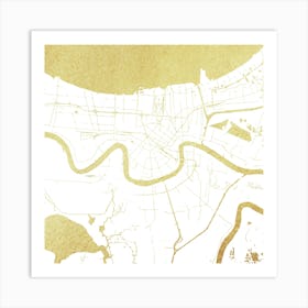 New Orleans Gold And White Street Map Art Print