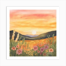 Wildflowers Fields Sunset Art Print