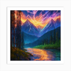 Lightning In The Mountains Art Print
