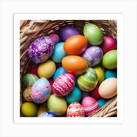 Colorful Easter Eggs In A Basket 2 Art Print