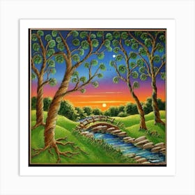 Highly detailed digital painting with sunset landscape design 19 Art Print