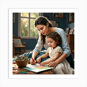 Mother And Daughter Coloring Art Print