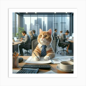 Cat In The Office Art Print