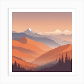 Misty mountains background in orange tone 113 Art Print