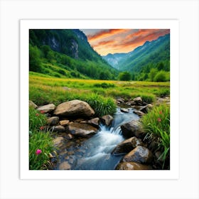 Sunset In The Mountains Art Print