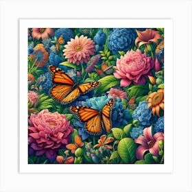 Colourful Butterfly Art with Flowers III Art Print