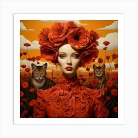 Poppies And Cats Art Print