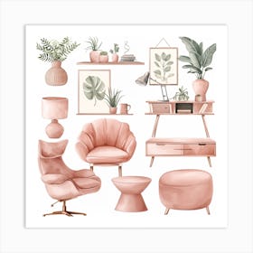 Pink Living Room Set Interior Design Art Print