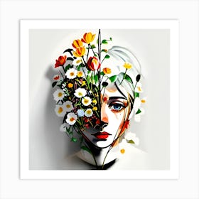 Flowers In The Face Art Print