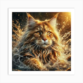 Coon Cat In Water Art Print