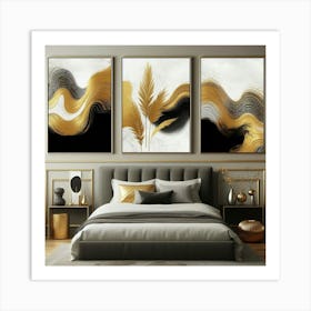 Gold And Black Abstract Painting 1 Art Print