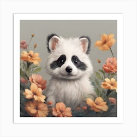 Flowers and raccoons Art Print