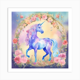 Unicorn In A Floral Wreath Art Print